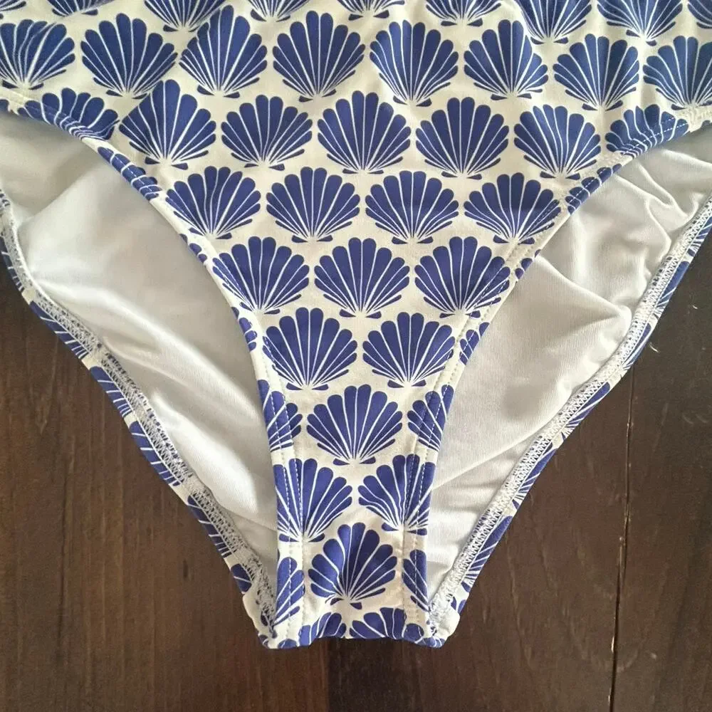 Kate Spade‎ New York Blue White Seashell Print Hipster Bikini Bottom S7B422S
